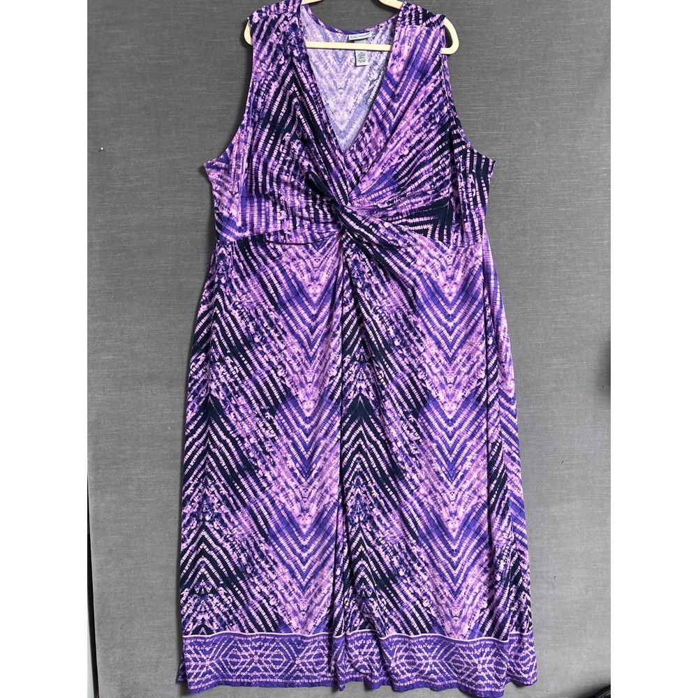 Catherines Dress 4X 30/32W Purple Chevron Maxi Twist Sleeveless Beach Summer